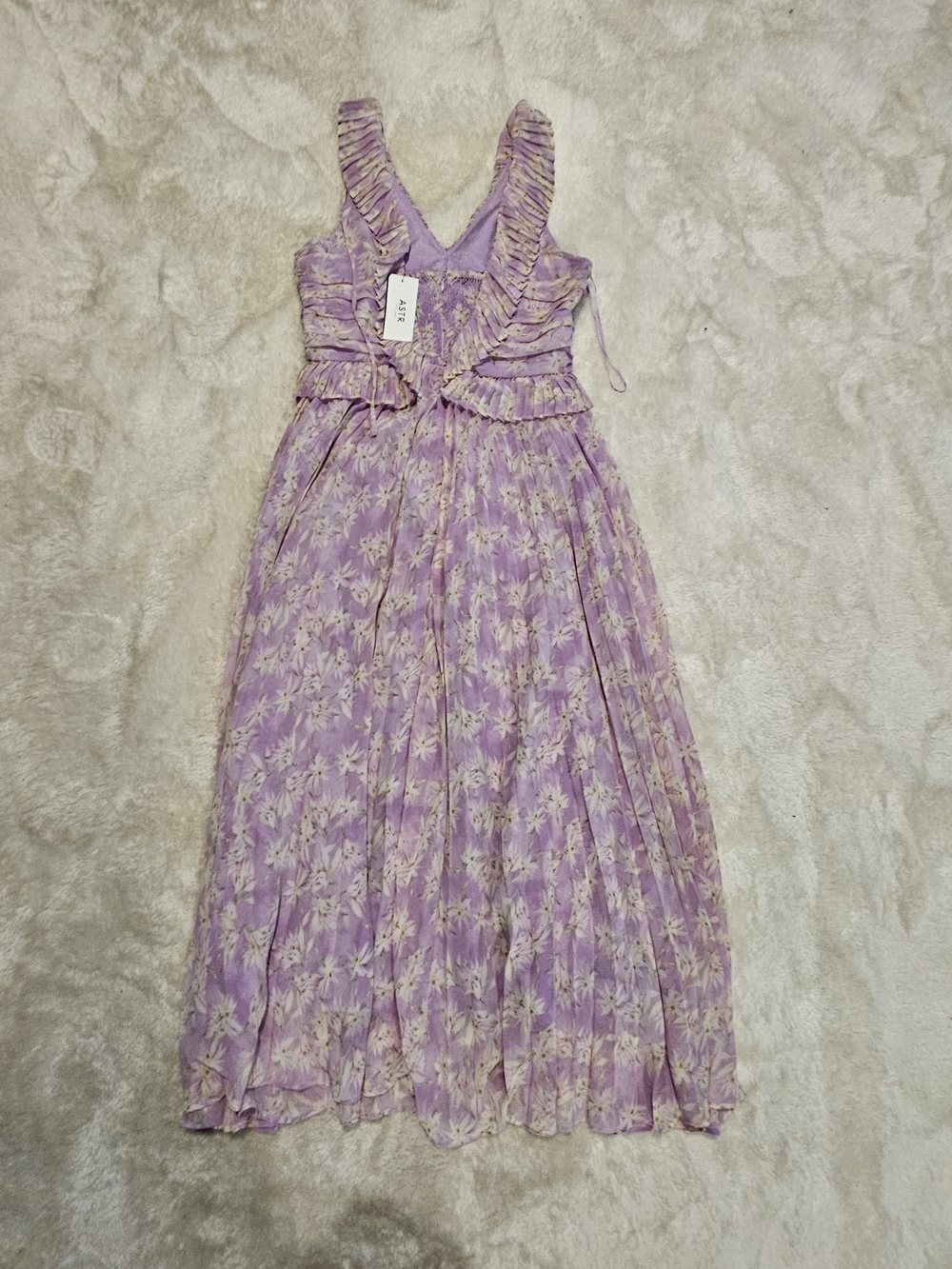 NWT Astr Pleated Midi Dress Size S Lavender Purple Floral Preppy Feminine - Picture 11 of 11